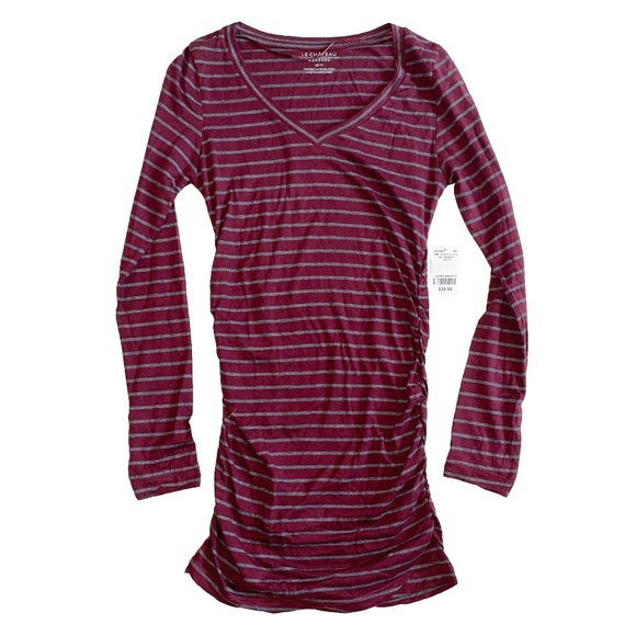 BNWT Stripe Cotton & Modal V-Neck Tunic  in Burgundy & Gray Size XS - Picture 1 of 4